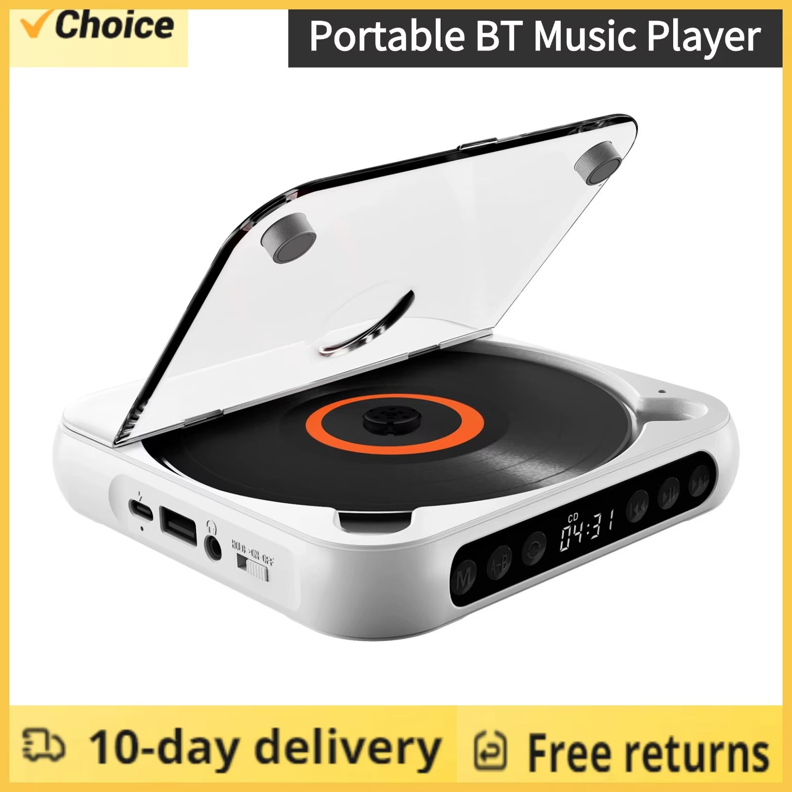 SpinWave™ Portable CD & Bluetooth Music Player – Classic Sound Meets Modern Freedom